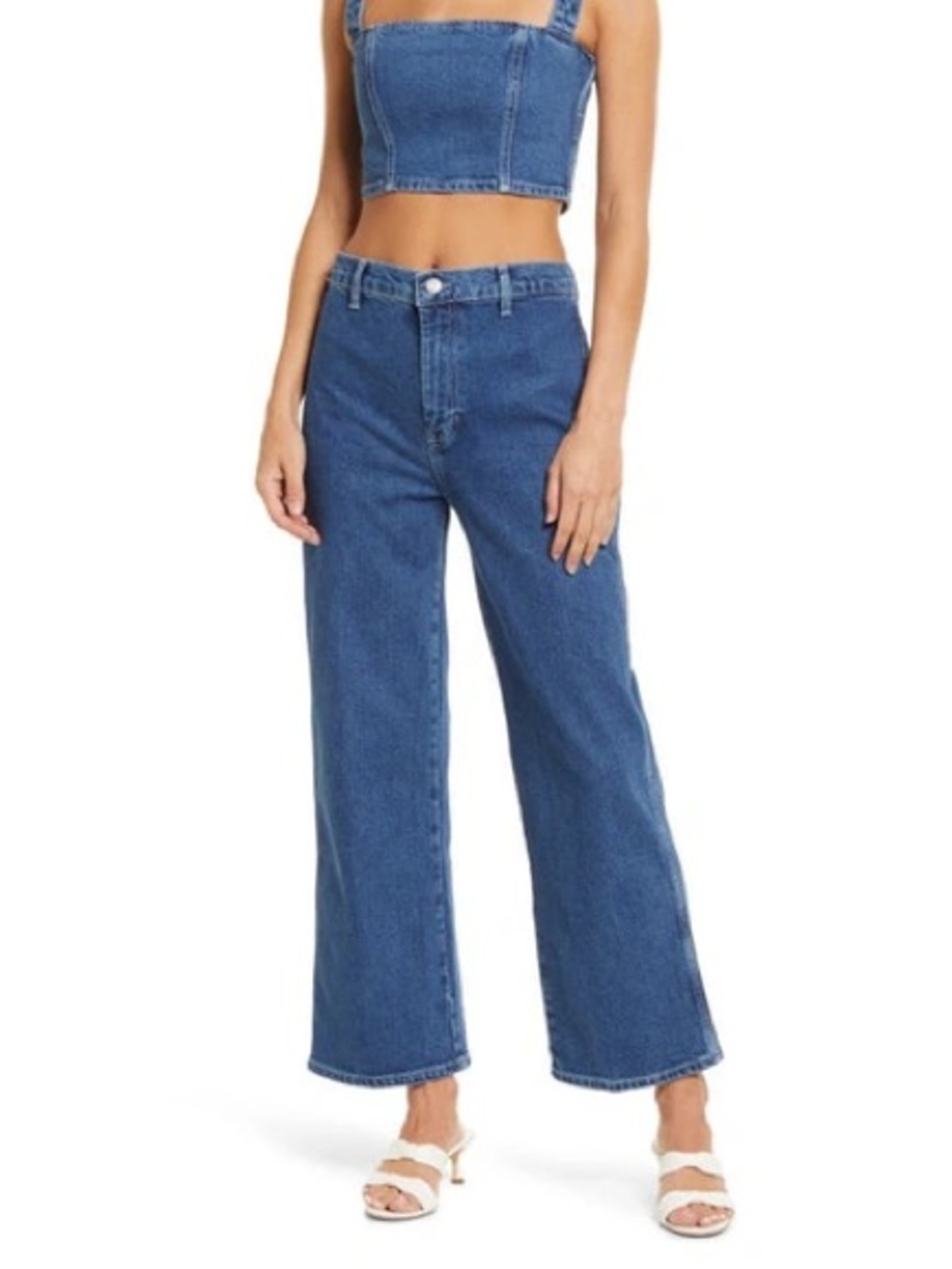 Reformation Sunny Cropped High Rise Jeans Cascade Wash Blue Size 8